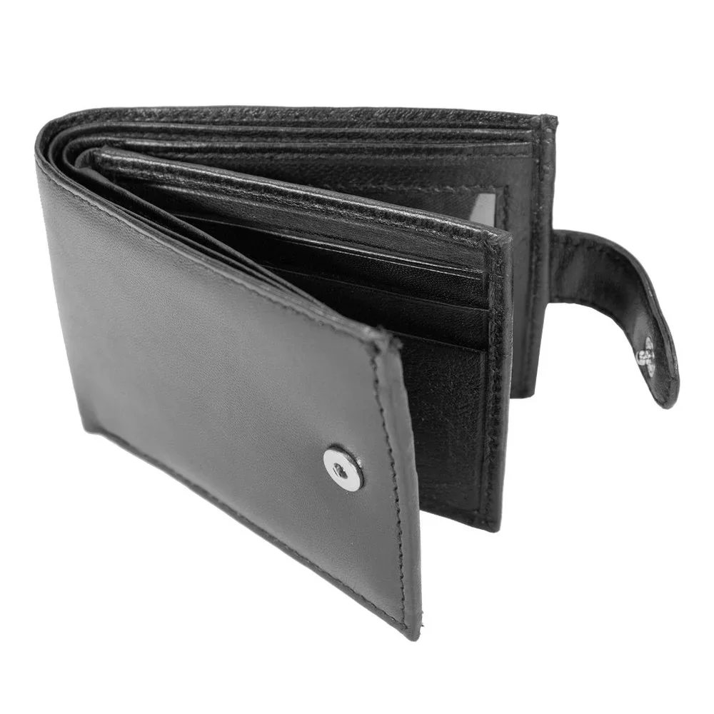 Men Wallet, Lambskin Leather Bifold Black Wallet